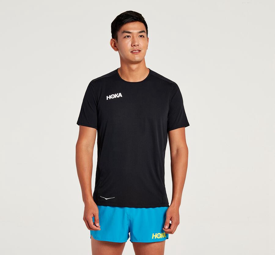 Tops Mens - Hoka One One Performance Short Sleeve - Black - RZCVPYX-97